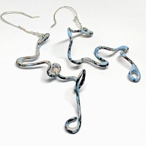 Long Enameled Asymmetrical Earrings Handcrafted